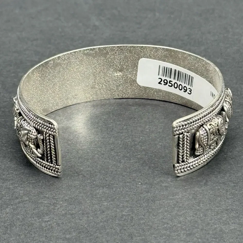 STS Indonesia 925 Sterling Silver Elephant Parade Wide Cuff Bracelet 40g